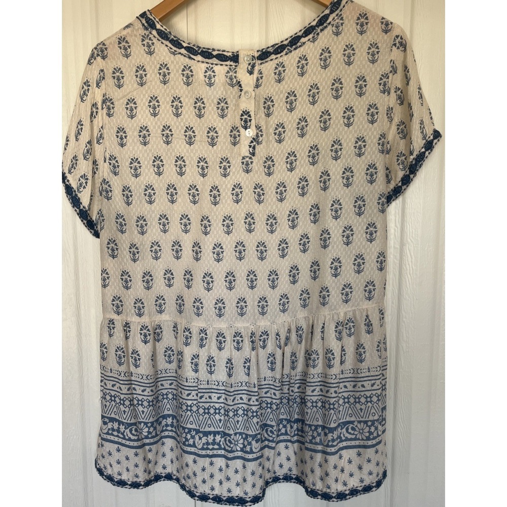 Sigrid Olsen Tan Blue Cottage Floral Embroidered Peasant Boho Babydoll Womens M - Picture 7 of 10